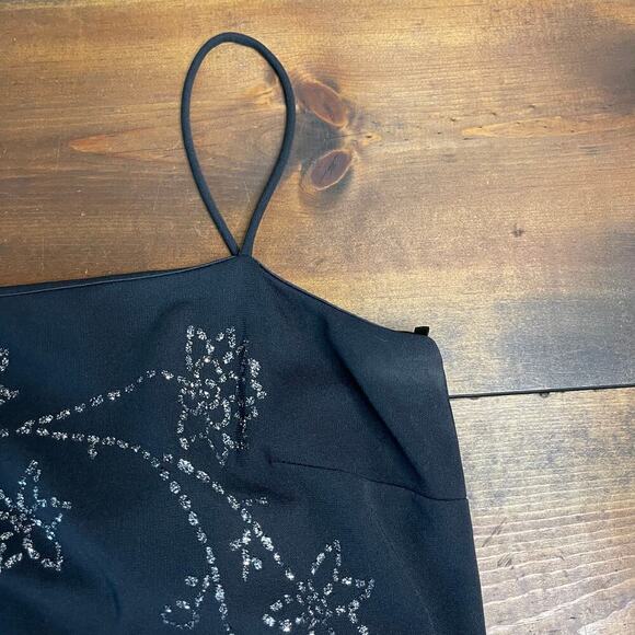 Vintage Y2K Black Silver Glitter Floral Thin Strap Maxi Pencil Dress Size 8 Prom - Picture 14 of 15